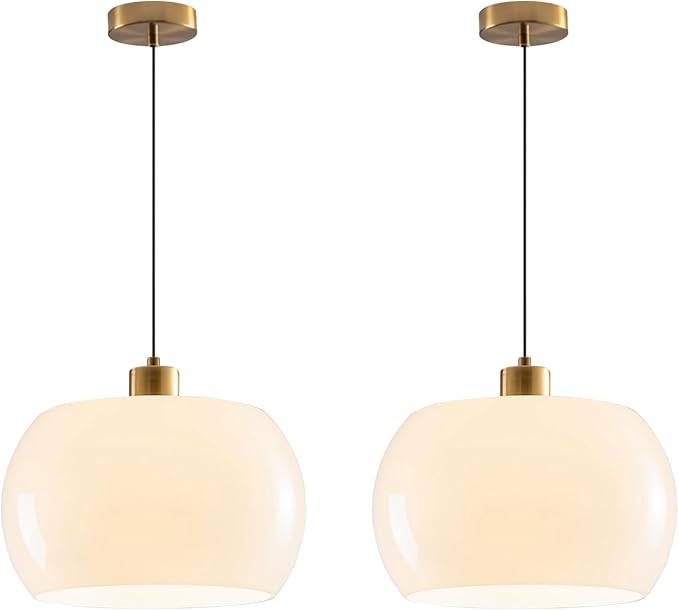Hanging Pendant Light 2 Pack Milk Glass Pendant Lights Kitchen Island Gold Adjustable Mid Century Modern Hanging Lamps for Dining Room Foyer Entryway, Easy to Install