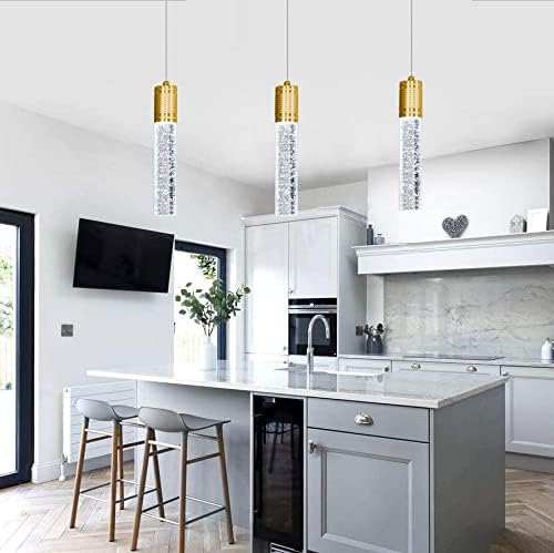 HAIXIANG Set of 3 Pendant Lights for Kitchen Island, White Light, Gold Crystal Linear Pendant Lighting, Bar Corner LED Light Fixtures Glam Drop Light