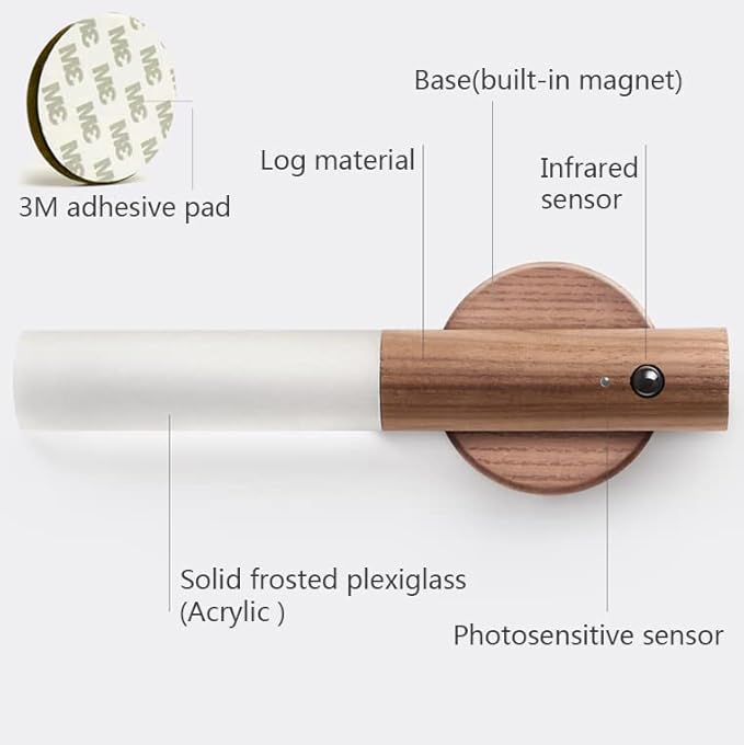 Chilvane Motion Sensor Light Indoor Night Light Wall Sconce Wooden Rechargeable Portable Magnetic Battery Operated LED Night Light for Kids Bathroom Toliet Light Closet Bedroom,Walnut Wood Pack 2