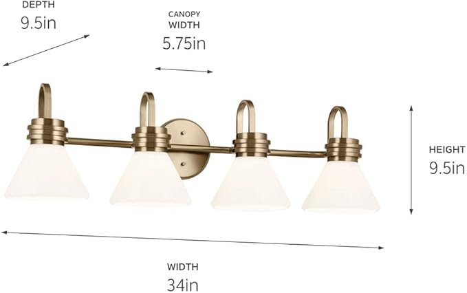 Kichler Farum 34" 4-Light Bathroom Vanity Light Fixture with Opal Glass in Champagne Bronze, Wall Mounted Over Mirror for Modern Bath Lighting (34" x 9.5" x 9.5"), 55156CPZ