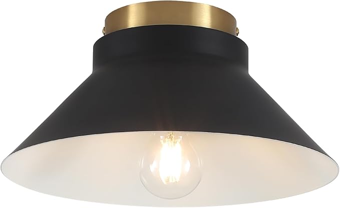 Black Modern Flush Mount Ceiling Light,Metal Semi Flush Mount Ceiling Light Fixture,Mid Century Light Fixture Black and Gold Ceilings Light for Hallway Kitchen Entryway Bedroom Laundry Room,11.81in
