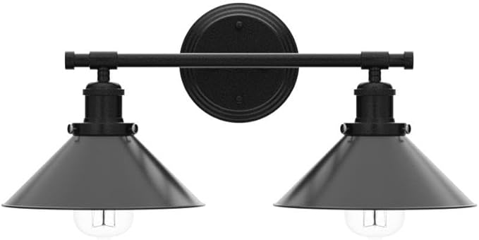 Bathroom Light Fixtures 2-Light Matte Black Farmhouse Vanity Lights for Bathroom Light Fixture, 20" Rustic Industrial Vanity Light Wall Sconce Lighting Fixtures over Mirror Cabin Kitchen Workshop Cafe