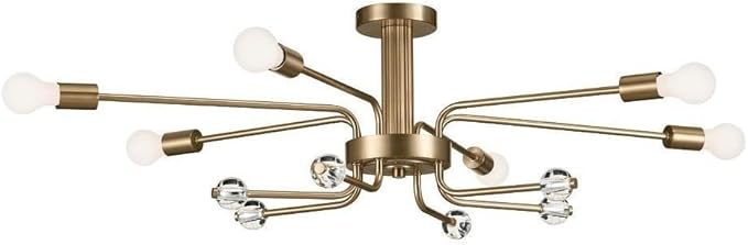 KICHLER Ocala 6-Light Flush Mount, Art Deco Light with Clear Crystal in Champagne Bronze, for Entryways, Home Office, Wet Bar, Dining Nook, or Transition Pieces (12.5" x 24.25" x 41.25"), 52602CPZ