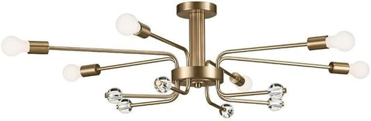 KICHLER Ocala 6-Light Flush Mount, Art Deco Light with Clear Crystal in Champagne Bronze, for Entryways, Home Office, Wet Bar, Dining Nook, or Transition Pieces (12.5" x 24.25" x 41.25"), 52602CPZ