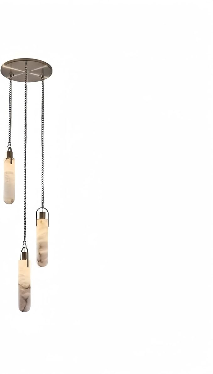 RUIBO Natural Marble 3 Light LED Multi-Drop Hanging Pendant Lighting,Cylinder Alabaster Multi Light Pendant Lights,Living Dining Room Loft Bedroom Modern LED Hanging Lamps(E14)