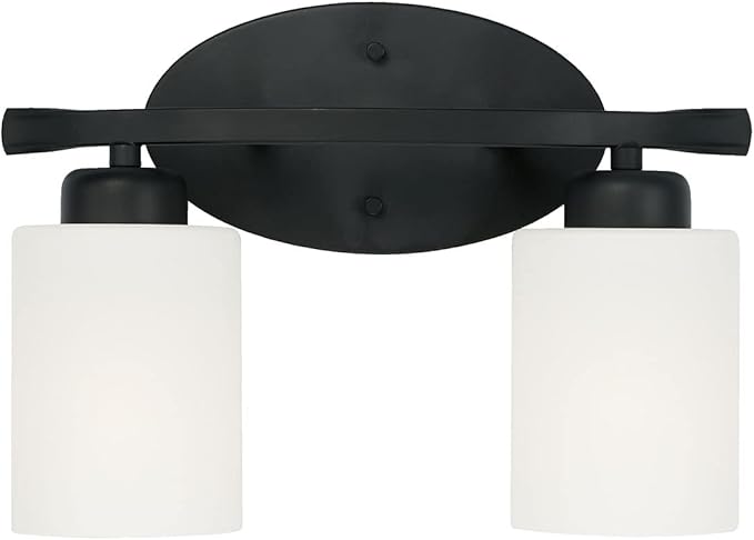 HomePlace by Capital Lighting 115221MB-338 Dixon Modern Soft White Glass Bathroom Vanity Wall Light, 2-Light 200 Total Watts, 9" H x 13" W, Matte Black