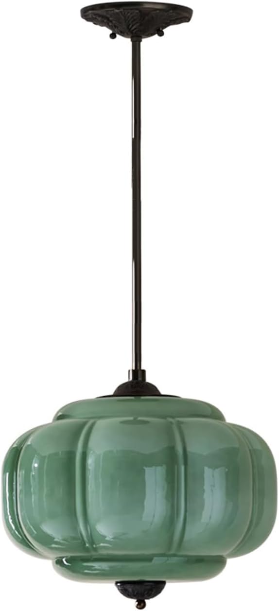 Green Milk Glass Pendant Light Vintage Schoolhouse Light Fixture Mid-Century Modern Foyer Chandelier Black Traditional Semi Flush Mount Ceiling Light for Bedroom Kitchen Dining Room
