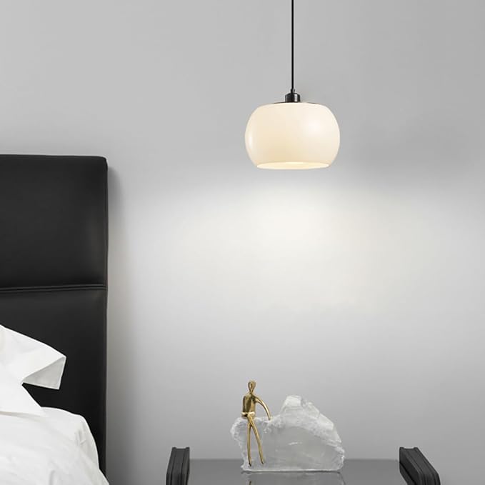 Black Pendant Lights Milk Glass Globe Pendant Lamps Adjustable 1-Light Vintage Mid Century Hanging Pendant Lights for Kitchen Island Over Table, Farmhouse Ceiling Hanging Fixtures