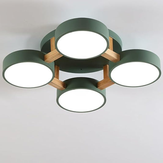 LED Ceiling Light Fixture,20 Inch 4-Lights Modern Ceiling Lights Flush Mount Wooden 44W Chandelier for Living Room Bedroom Kitchen,Dimmable 3000K/4000K/6000K Temperatures Selectable, Green