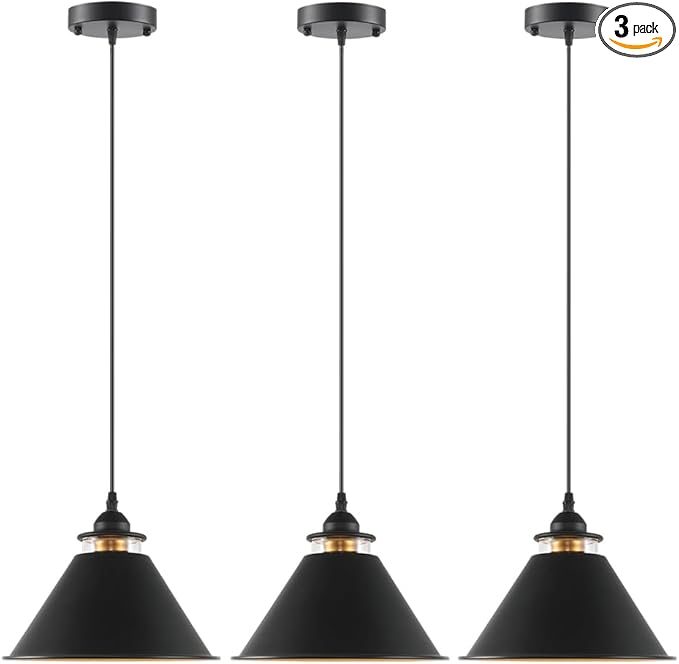 Black Pendant Lights Kitchen Island 2 Pack, Dome Pendant Light Fixtures, Farmhouse Pendant Light, Modern Pendant Lights for Kitchen Island Dining Room Bedroom Study (3, Black)
