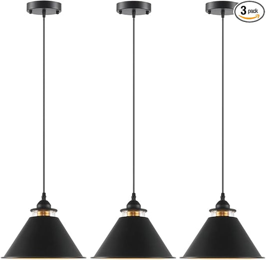 Black Pendant Lights Kitchen Island 2 Pack, Dome Pendant Light Fixtures, Farmhouse Pendant Light, Modern Pendant Lights for Kitchen Island Dining Room Bedroom Study (3, Black)