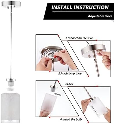 3 Pack Brushed Nickel Pendant Lights, Indoor Kitchen Island Hanging Light Fixtures Adjustable Modern Lamps, Mini Pendant Lights with Linen Frosted Glass Shade for House Living Room Hallway