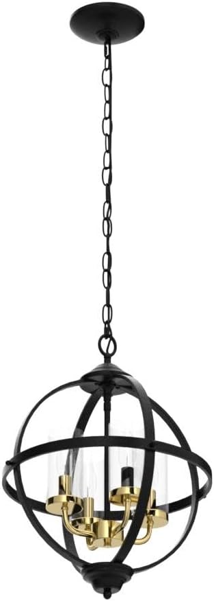 Treekee Rustic Chandelier, 14" Farmhouse Globe Orb Pendant Light, Vintage Black and Gold 3-Light E12 Adjustable Ceiling Hanging Fixture for Kitchen, Dining Room, Living Room, Bedroom, Entryway, Foyer