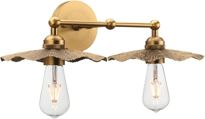 Pathson 2-Head Wall Sconce Lamps Flower Design, Brass Bathroom Vanity Wall Light Above Mirror Lighting Fixture, Hardwired Metal Home Decor for Living Room Farmhouse Kitchen Lights
