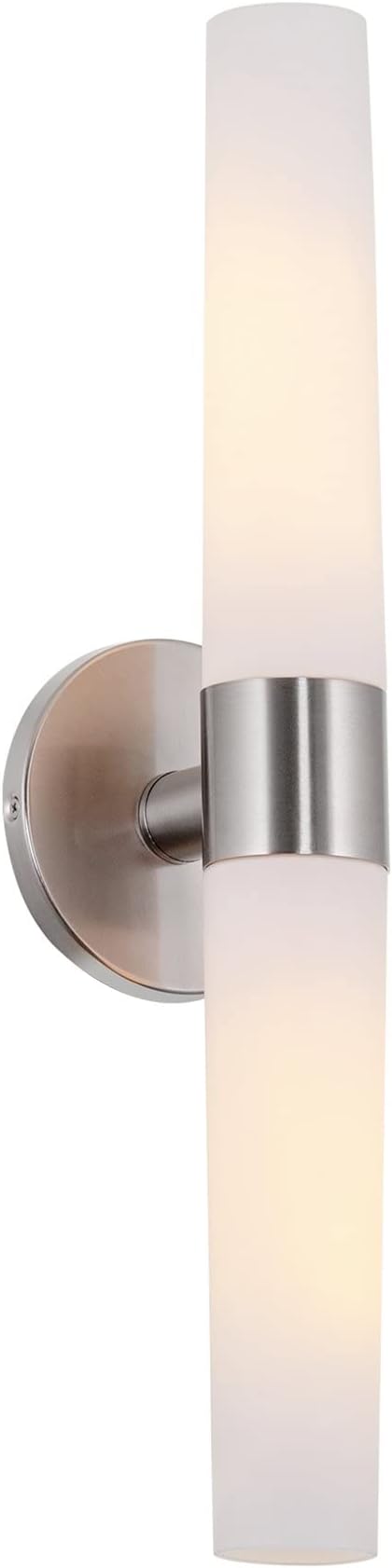 Kira Home Duo 21" Modern Wall Sconce with Frosted Glass Cylinder Shades, Linear 2-Light Silver Wall Light, Brushed Nickel Finish