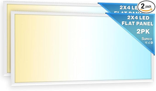 Sunco 2x4 LED Flat Panel Light Drop Ceiling Office Shop Commercial Warehouse Fixture, 6500 Lumens, Selectable Features, 30W/40W/50W, 4000K/5000K/6000K, Dimmable (0-10V), Dustproof ETL 2 Pack.