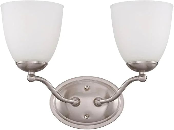 Nuvo Lighting 60/5032 Patton Two Light Vanity 100 Watt A19 Max. CUL Damp Location Frosted Glass Brushed Nickel Fixture