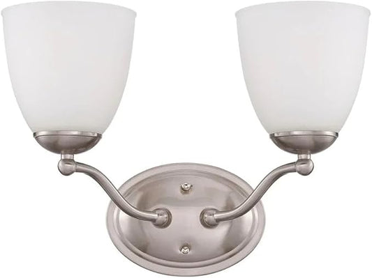 Nuvo Lighting 60/5032 Patton Two Light Vanity 100 Watt A19 Max. CUL Damp Location Frosted Glass Brushed Nickel Fixture
