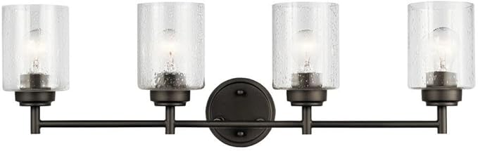 Kichler Winslow 30" Vanity Light in Olde Bronze®, 4-Light Transitional Bathroom Light with Clear Seeded Glass. (30" W x 9.25" H), 45887OZ