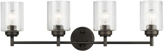 Kichler Winslow 30" Vanity Light in Olde Bronze®, 4-Light Transitional Bathroom Light with Clear Seeded Glass. (30" W x 9.25" H), 45887OZ