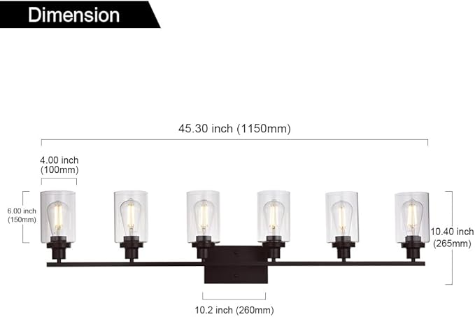 MELUCEE 6-Light Bathroom Vanity Light Fixture Vintage Industrial Oil Rubbed Bronze Wall Sconce Lighting with Clear Glass Shade for Living Room Bedroom Kitchen (Patent No.: US D963914 S)
