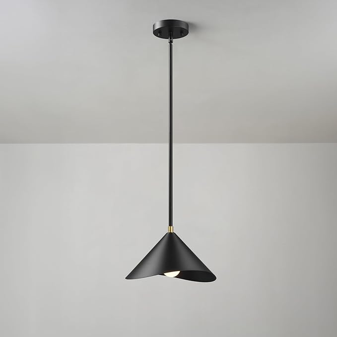 Globe Electric 1-Light Pendant Light, Matte Black Metal Shade with Brass Accent, Organic Modern Ceiling Light for Kitchen Island, Dining Room, or Living Room