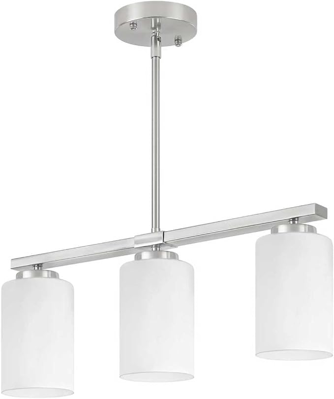 Brushed Nickel Island Lights for Kitchen, 3-Light Dining Room Light Fixtures Modern Linear Chandeliers Over Table White Frosted Glass Adjustable Hanging Lights Kitchen Pendant Lighting Over Island