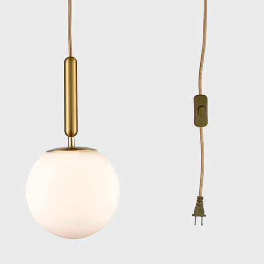 DIRYZON Mid Century Plug in Pendant Lighting with Cord,Gold Chandelier Hanging Light Large Swag Pendant Light Fixture for Bedroom Living Room （20CM/8-INCH）