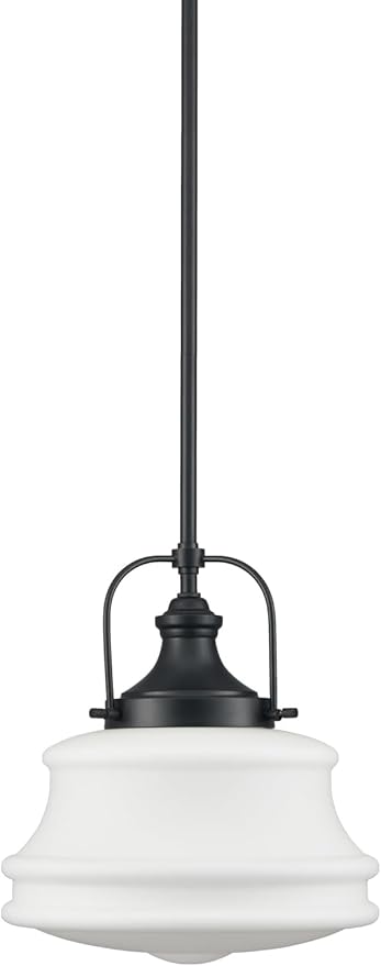 DEYNITE Industrial Pendant Light Fixtures Black Hanging Adjustable Schoolhouse Light Milk White Shade for Kitchen Bar Bedroom Bathroom Dining Room