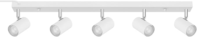 Plug in Track Lighting, LED Track Light Kit, White 5-Light Large Track Lights for Kitchen, 15 FT Cord,5 Way Ceiling Spotlight, Rotatable Wall Mount Light Head for Bedroom Hallway Living Room