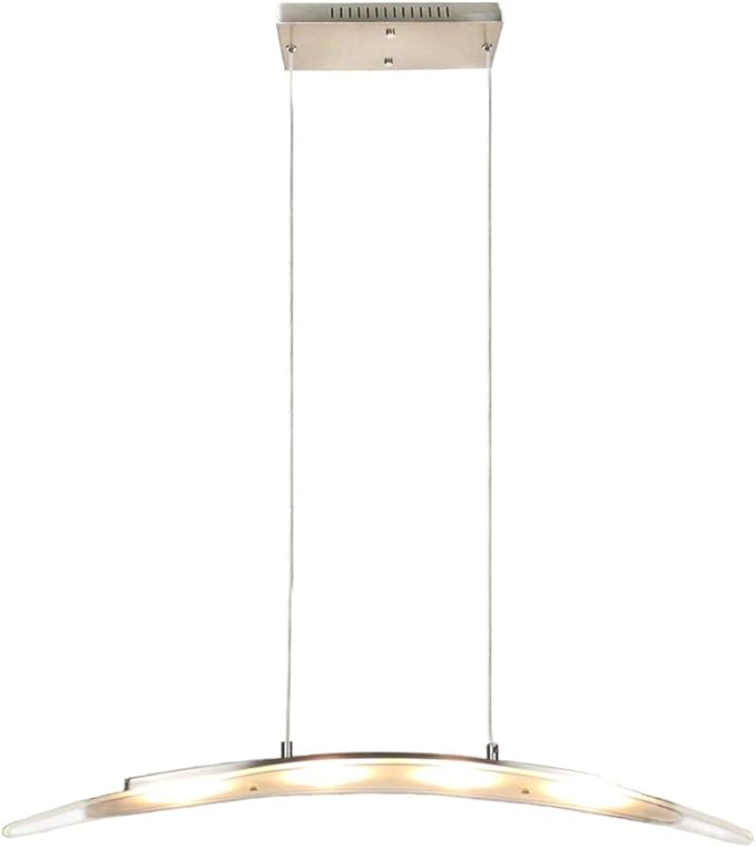 YIFONTIN LED Island Lights Fixture Linear Pendant Cambered Hanging Warm Lamp Chandelier Droplight 18W 31.5" Width for Kitchen Reading Dining Room Restaurant Office, Satin Nickel.