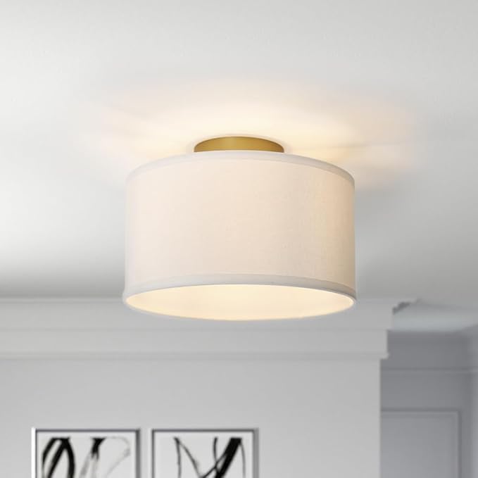 Yosoan White Indoor Hallway Ceiling Light Fixture, 1-Light Antique Brass Vanity Vintage Semi Flush Mount Light Retro Night Lamp for Bedroom Dinning Room Living Room Corridor Kitchen Entryway Passway
