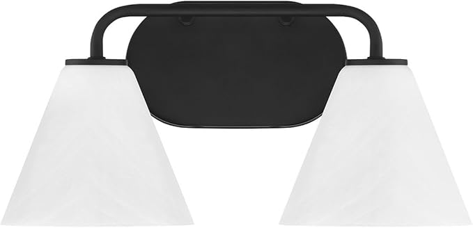 Savoy House 8-2988-2-BK Blair Traditional Vintage White Strie Glass Bathroom Vanity Wall Light, 2-Light 120 Total Watts, 8" H x 16" W, Matte Black