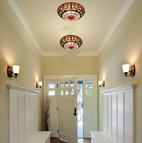 ARTZONE Tiffany Ceiling Lights, Stained Glass Ceiling Light 3-Lights 16 Inch Tiffany Flush Mount Ceiling Light Fixture for Bedroom Dining Living Room Entryway Foyer(Orange-Red)