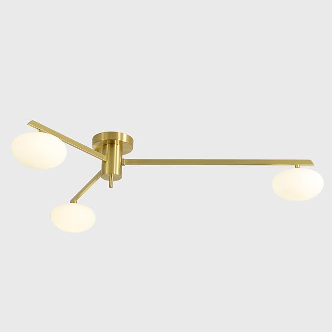 3-Light Flush Mount Sputnik Ceiling Light Fixture,Gold Brass Chandelier Mid Century Modern,Family Dining Table Lighting,Bedroom Kitchen Island Living Room MCL03-GD