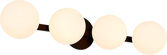 Black Bathroom Vanity Light Fixtures, Modern 4 Lights Matte Black Globe Wall Sconce Lighting, Porch Wall Mount Light Fixture for Bathroom, Mirror Cabinets Hallway Stairs