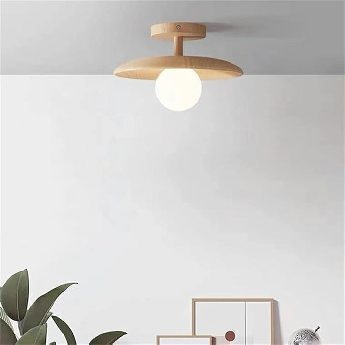 LITFAD Close to Ceiling Lamp Nordic Minimalist Wooden Small Ceiling Light Fixture for Bedroom Corridors Balconies, 11" W x 7.1" H 110V-120V