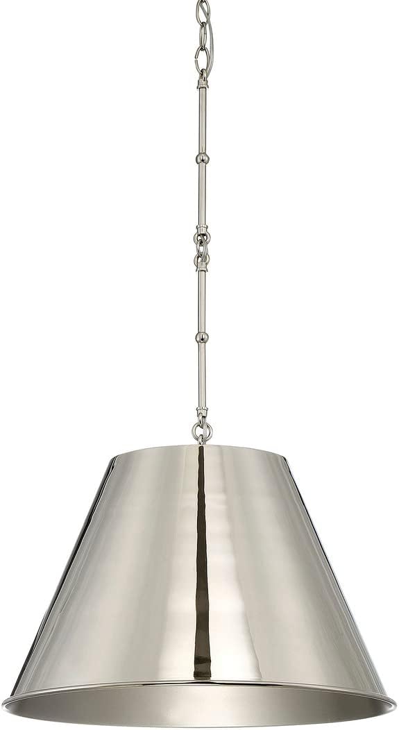 Savoy House 7-131-1-109 Alden Traditional Metal Cone Pendant, 1-Light 60 Watt, 18" H x 34" W, Polished Nickel