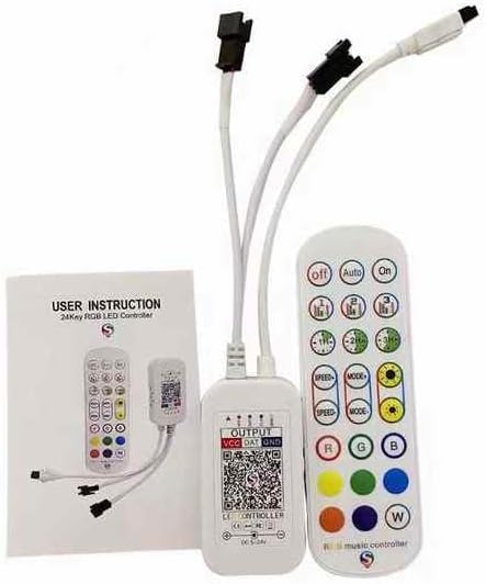 WS2812B WS2811 WS2813 WS2815 1903 16703 LED Strip Controller for LED Module Pixel Strip Light, 3pin JST Connector 1To 2 Bluetooth/Music APP/3Key Remote Control(5-24v) (DC 1 to 2)