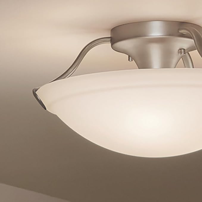 Kichler 3 Light Semi-Flush Mount Light in Brushed Nickel, 15.5" Ceiling Light with White Etched glass, (15.5" W x 7.75" H"), 3627NI