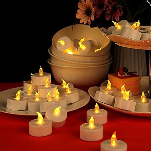 Flameless LED Tea Lights Canadles: 100 Pack Battery Tea Lights, Realistic and Flickering Tealights, Flameless Votive Candles Operated Warm Yellow Electric Fake Candle for Wedding Party Home Decoration