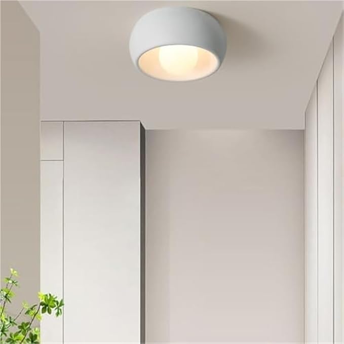 Minimalist Round Close to Ceiling Light Fixtures, Cream Resin Ceiling Lamp Modern Dimmable Small Ceiling Lighting for Hallway Entryway Balconies 11.81"(White)