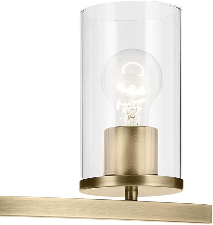 Kichler Crosby 15.25" 2-Light Bathroom Vanity Light Fixture with Clear Glass in Natural Brass for Powder Room, Modern Wall Mount Light (15.25" x 8.75"), 45496NBRCLR