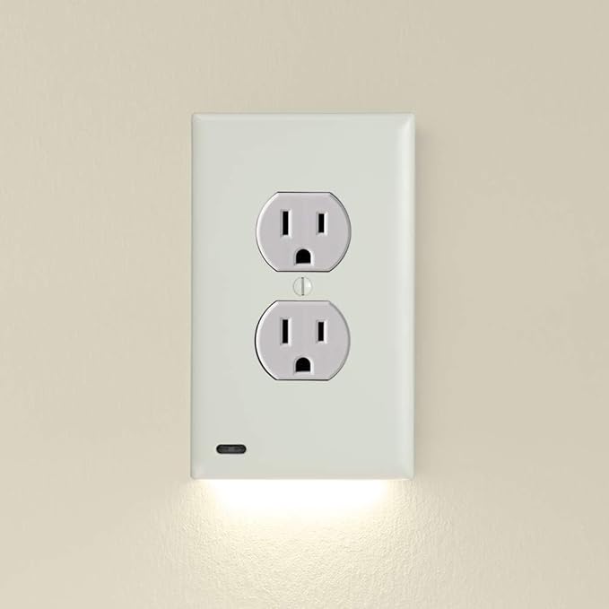 Single - SnapPower GuideLight [For Duplex Outlets] - Replaces Plug-In Night Light - Electrical Receptacle Wall Plate With LED Night Lights - Auto On/Off Sensor - (Duplex, Light Almond)