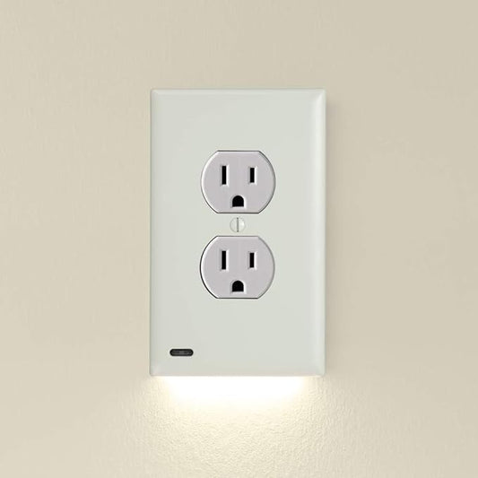 Single - SnapPower GuideLight [For Duplex Outlets] - Replaces Plug-In Night Light - Electrical Receptacle Wall Plate With LED Night Lights - Auto On/Off Sensor - (Duplex, Light Almond)