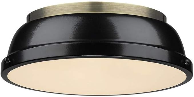 Golden Lighting 3602-14 AB-BK Duncan Flush Mount, Aged Brass with Black Shade
