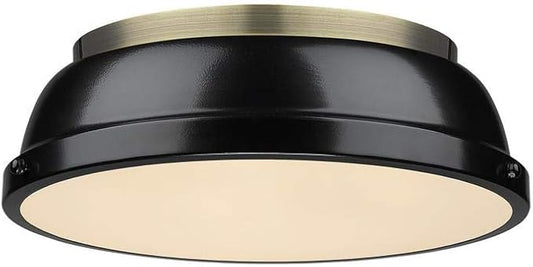 Golden Lighting 3602-14 AB-BK Duncan Flush Mount, Aged Brass with Black Shade
