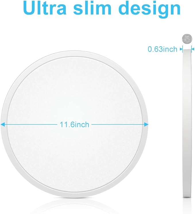 12 Inch LED Flush Mount Ceiling Light Fixture, 5000K Daylight White, 24W(240W Equivalent), 3200LM, Slim Modern Ceiling Lamp, Flat Round Ceiling Lighting for Bedroom Hallway Kitchen