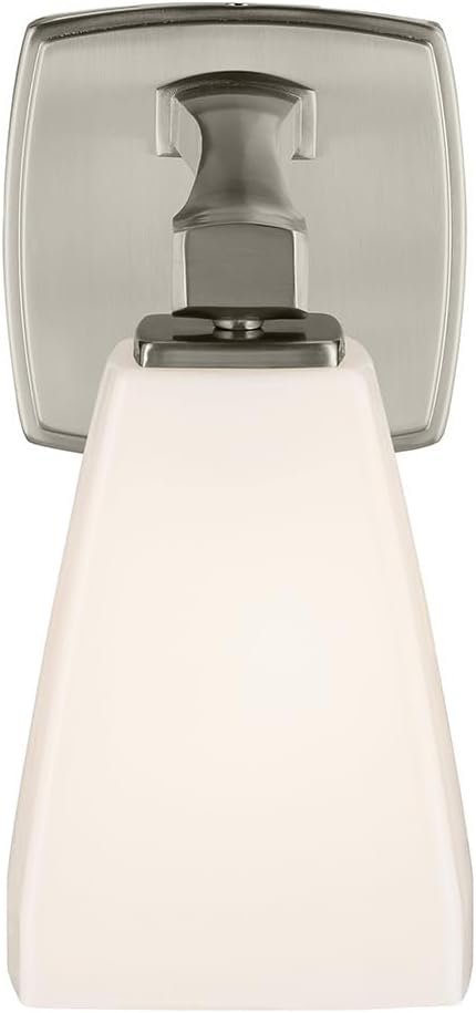 Kichler Marant 5" 1-Light Wall Sconce Bathroom Light Fixture with Opal Glass in Brushed Nickel for Bathroom, Powder Room, Hallway, Fireplace (5" W x 9.5" H), 55214NI