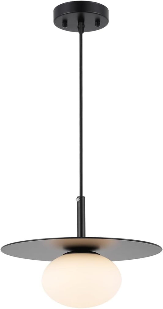 BYOLIIMA Modern Globe Pendant Lighting Milky White Glass Shade Matte Black Farmhouse Pendant Light 11.81" Dome Industrial Mid Century Hanging Ceiling Light Fixture Kitchen Island Dinning Room Bedroom